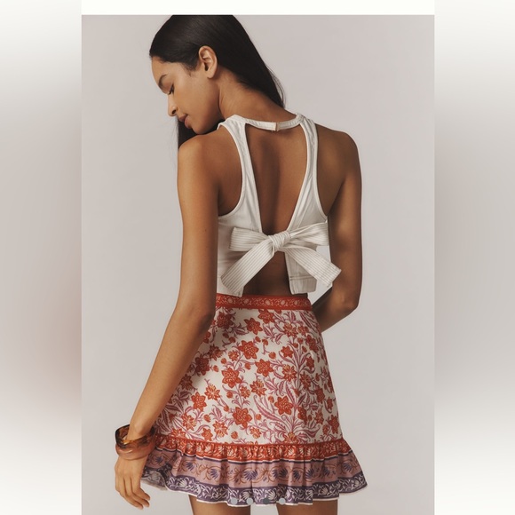 NWT FARM RIO Orange Floral Ruffle Wrap Mini Skirt Size Large - Picture 5 of 10